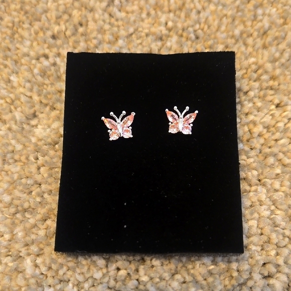 Jewelry - .925 Silver Butterfly Stud Earrings with Pink Accents